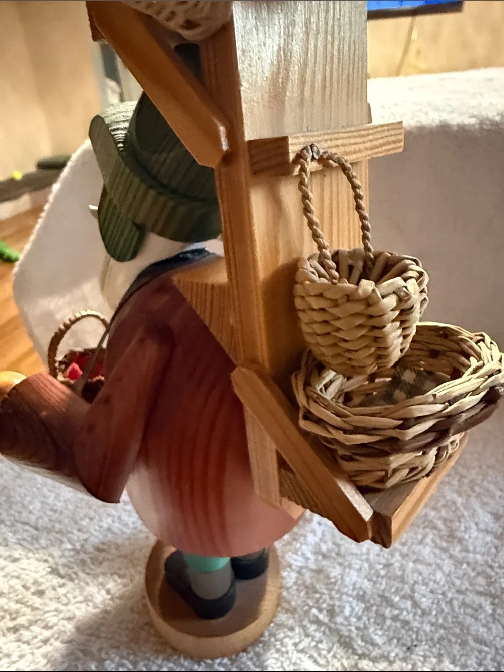 Handcrafted Wooden Santa Décor with Green Hat and Red Coat